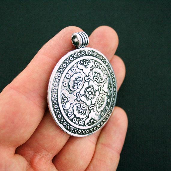 2 Floral Antique Silver Tone Charms - SC6060