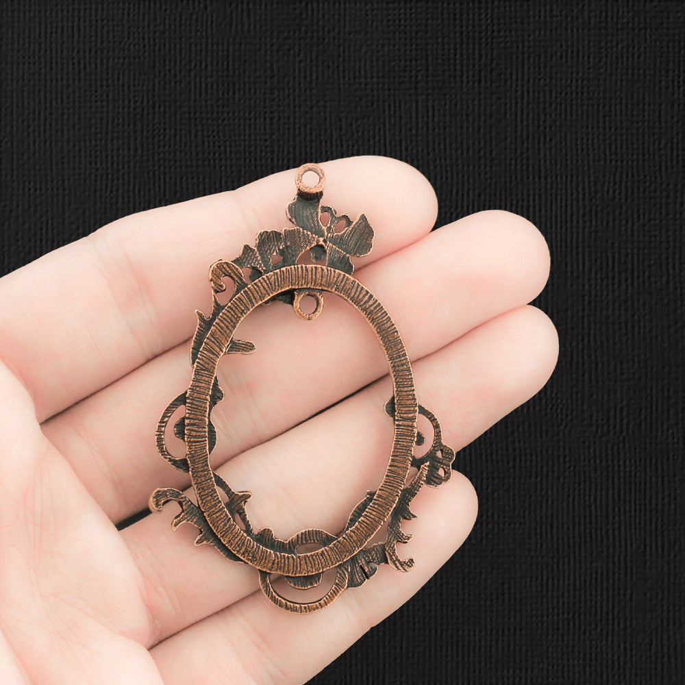 2 Floral Oval Antique Copper Tone Charms - BC001
