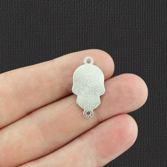 2 Floral Skull Connector Silver Tone Enamel Charms - E094