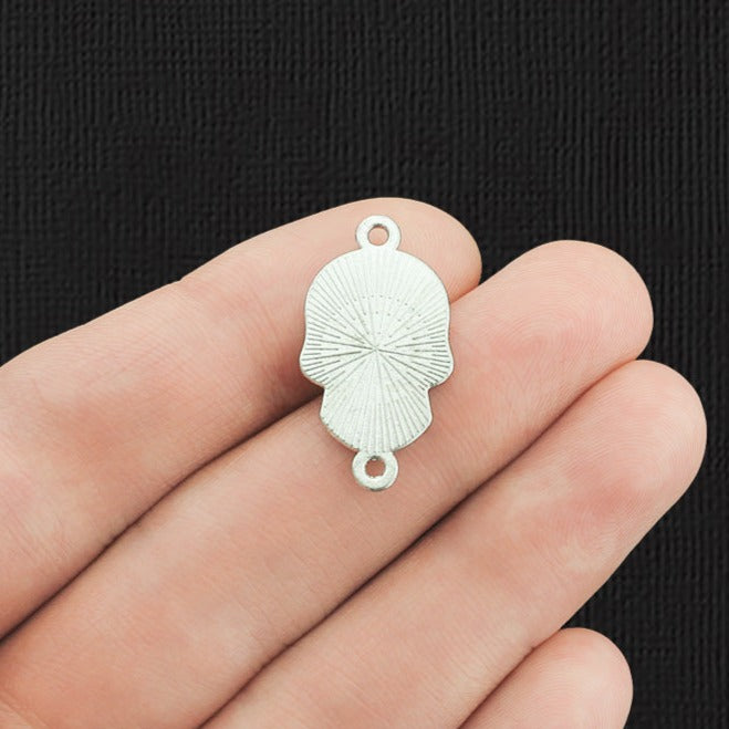2 Floral Skull Connector Silver Tone Enamel Charms - E1128