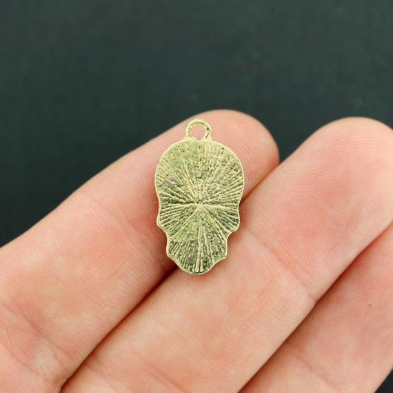 2 Floral Skull Gold Tone Enamel Charms - E652