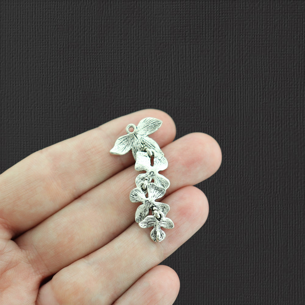 2 Flower Antique Silver Tone Charms - SC5270