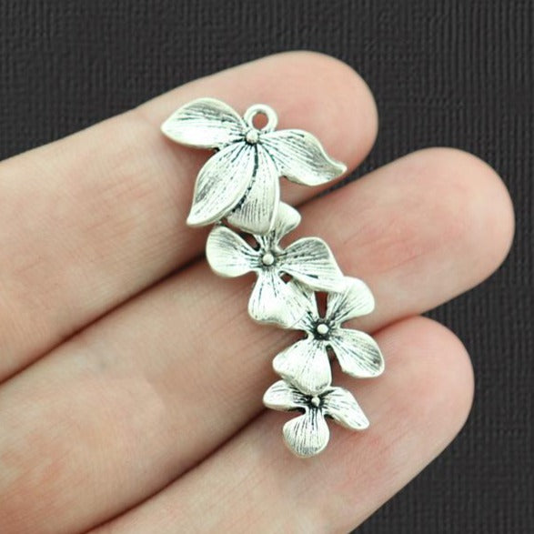 2 Flower Antique Silver Tone Charms - SC5270