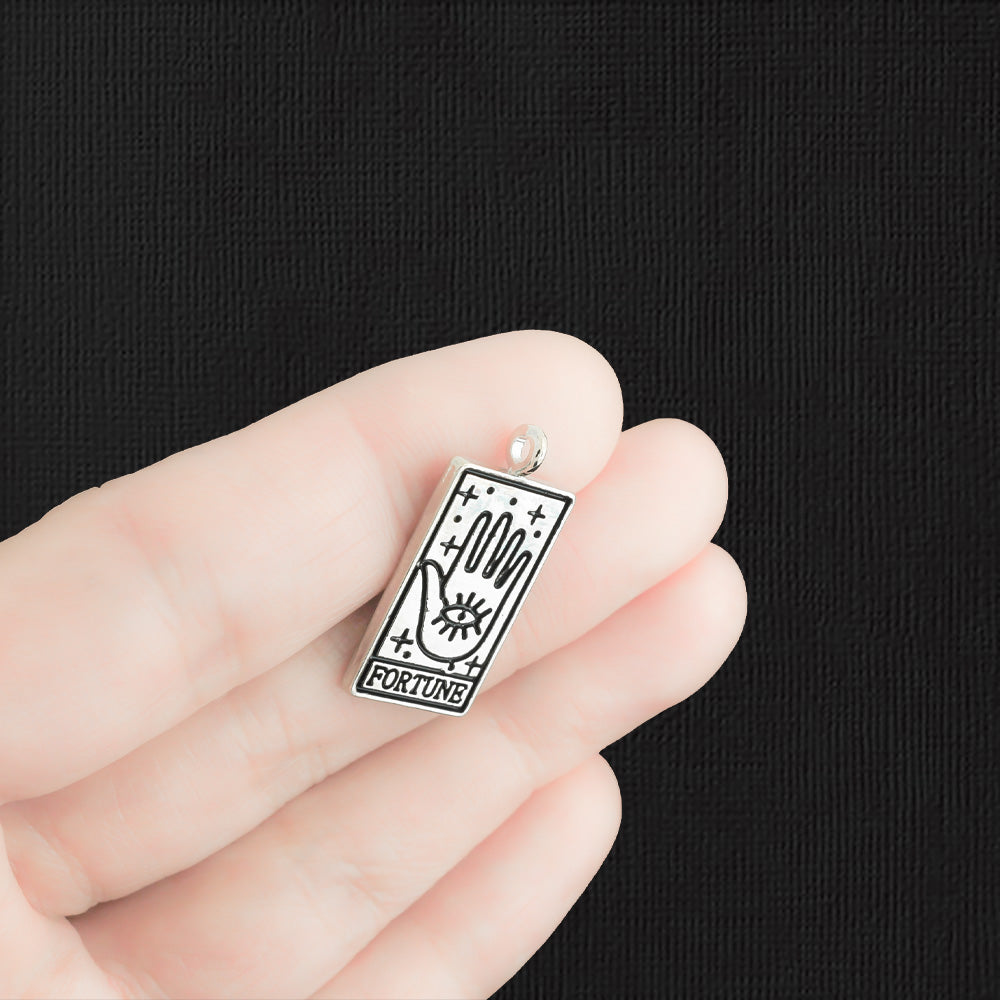2 Fortune Tarot Card Antique Silver Tone Charms - SC2548