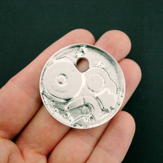 2 Gear Clock Antique Silver Tone Charms - SC7234