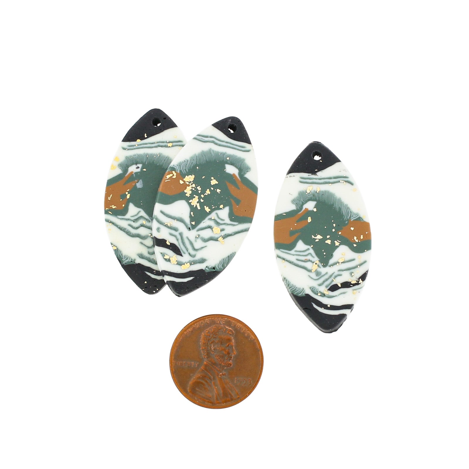 2 Geometric Drop Polymer Clay Charms 2 Sided - K629