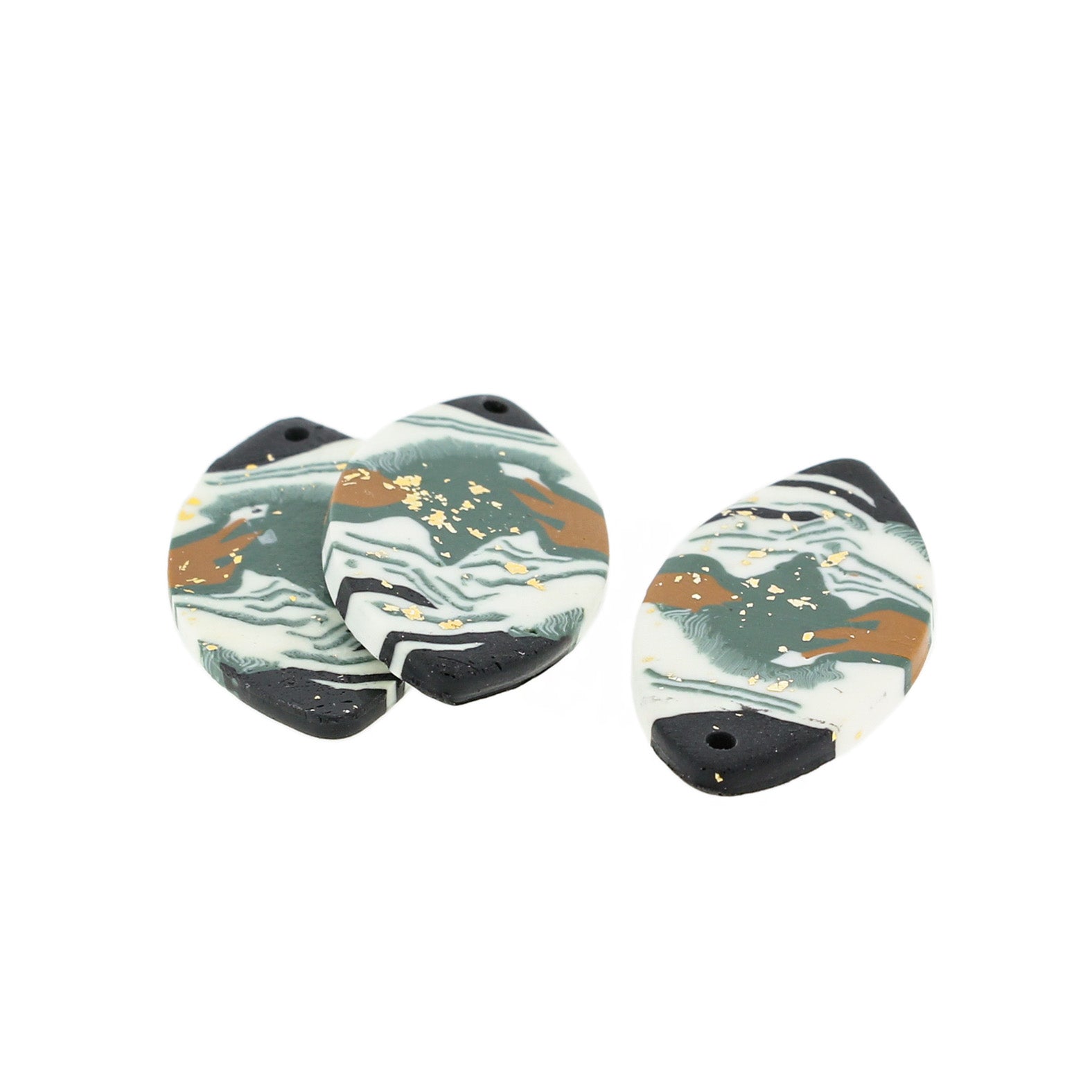 2 Geometric Drop Polymer Clay Charms 2 Sided - K629