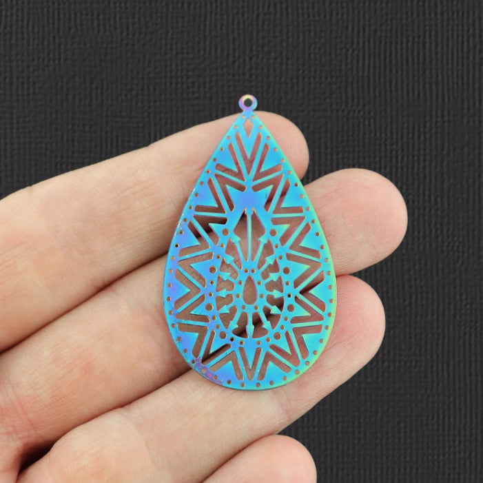 2 breloques géométriques en acier inoxydable plaquées arc-en-ciel 2 faces - SSP170