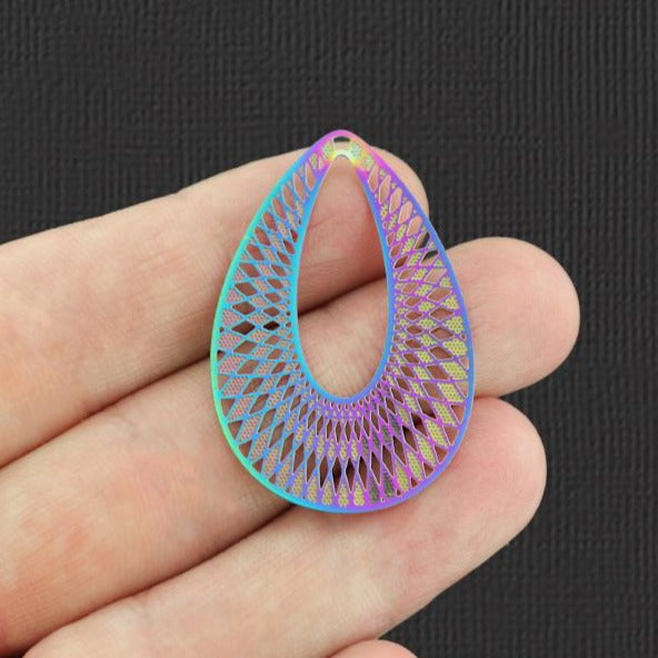 2 breloques géométriques en acier inoxydable plaqué arc-en-ciel - SSP165