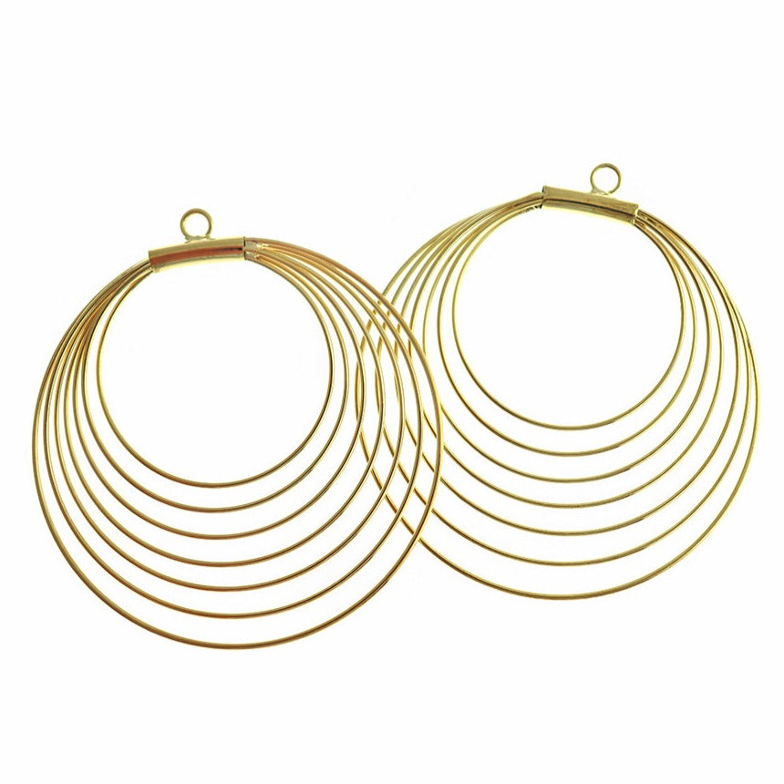 2 Geometric Round Gold Tone Charms 2 Sided - Z822