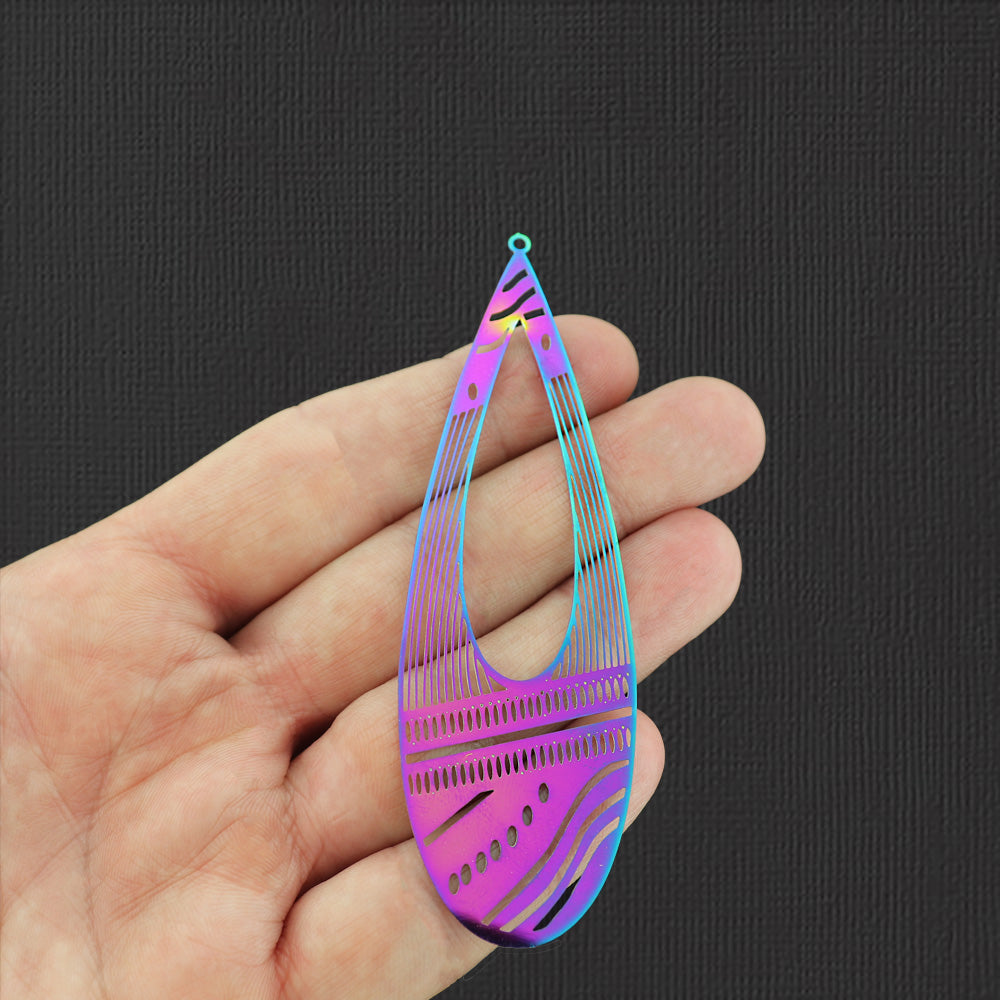 2 Geometric Teardrop Rainbow Electroplated Stainless Steel Charms - SSP163