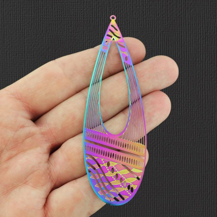 2 Geometric Teardrop Rainbow Electroplated Stainless Steel Charms - SSP163