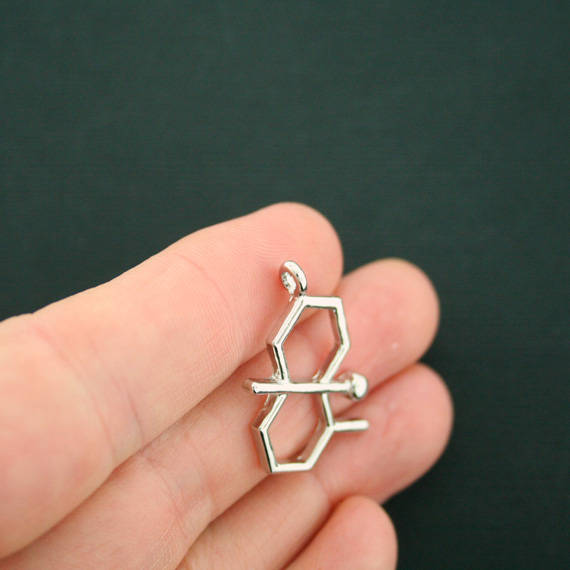 2 Geosmin Molecule Antique Silver Tone Charms - SC7111