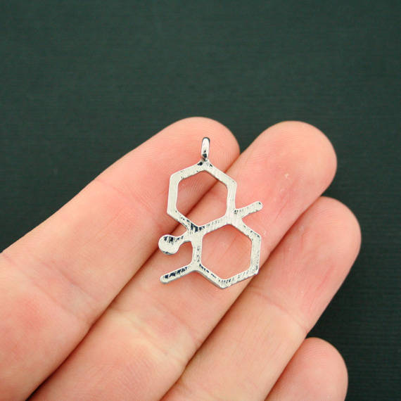 2 Geosmin Molecule Antique Silver Tone Charms - SC7111