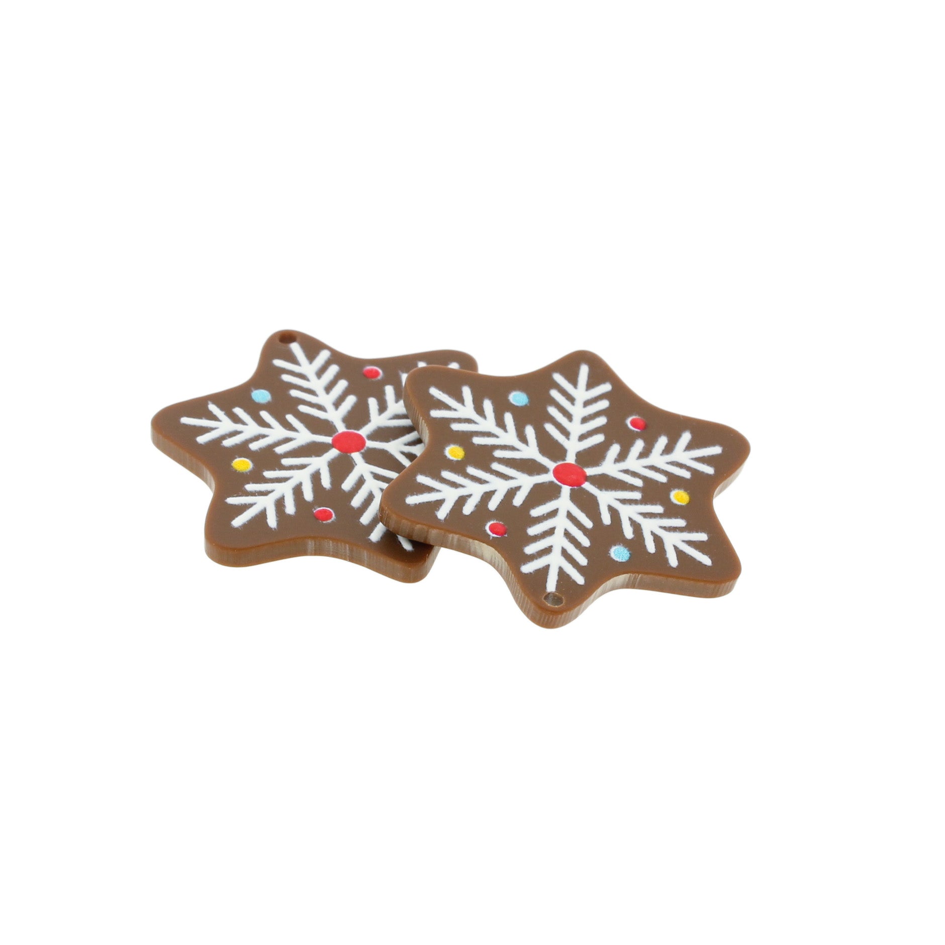 2 Gingerbread Snowflake Painted Resin Charms - K194