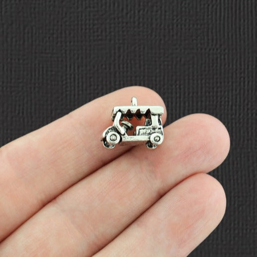 2 Golf Cart Antique Silver Tone Charms 3D - SC2248