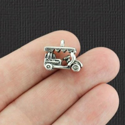 2 Golf Cart Antique Silver Tone Charms 3D - SC2248