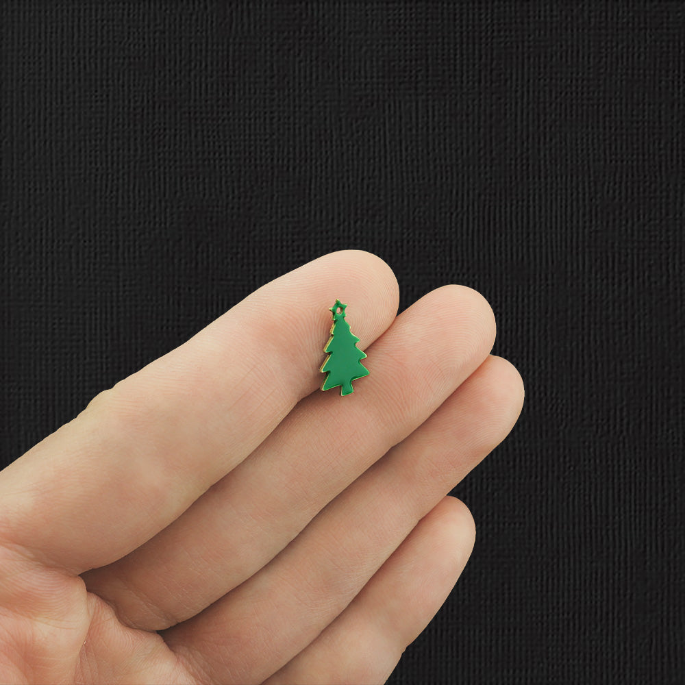 2 Green Christmas Tree Enamel Charms - E1125
