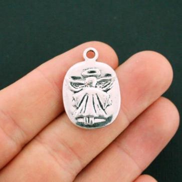 2 Guardian Angel Antique Silver Tone Charms 2 Sided - SC5883