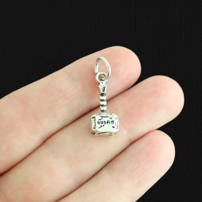 2 breloques de ton argent antique marteau 3D - SC1997