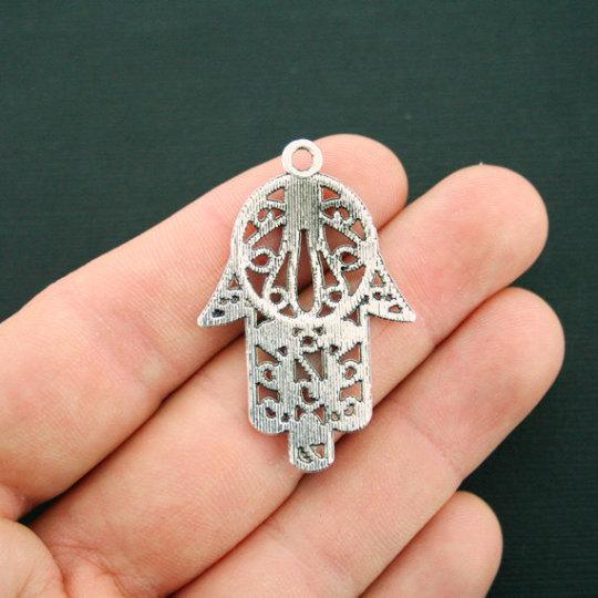 2 breloques Hamsa Hand Antique Silver Tone - SC3309