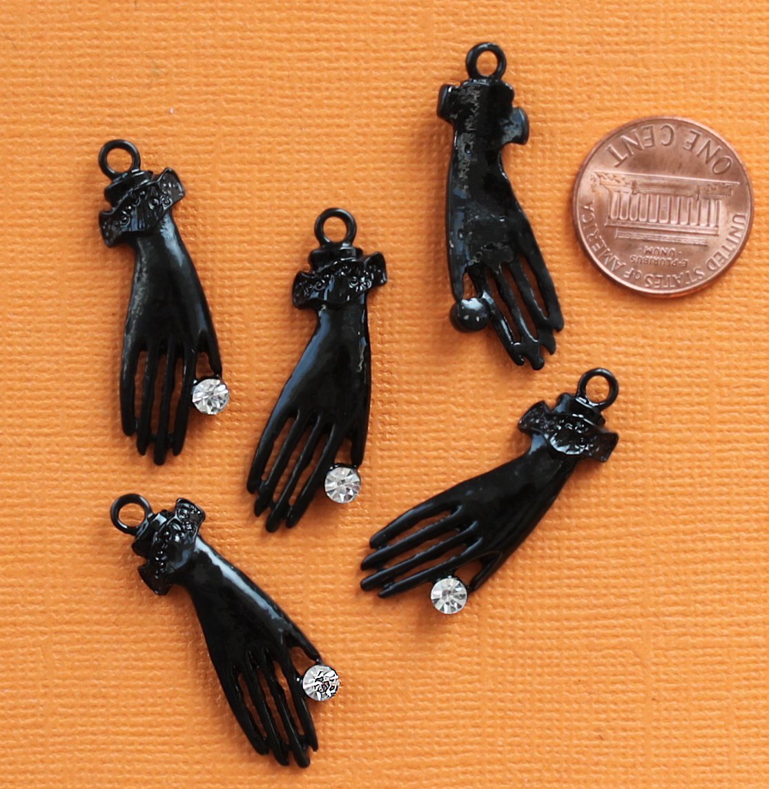2 Hand Black Enamel Charms With Inset Rhinestone - SC2888