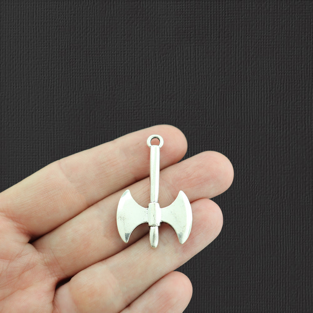 2 Hatchet Antique Silver Tone Charms 2 Sided - SC3691