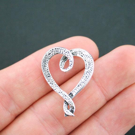 2 Heart Antique Silver Tone Charms - SC1919