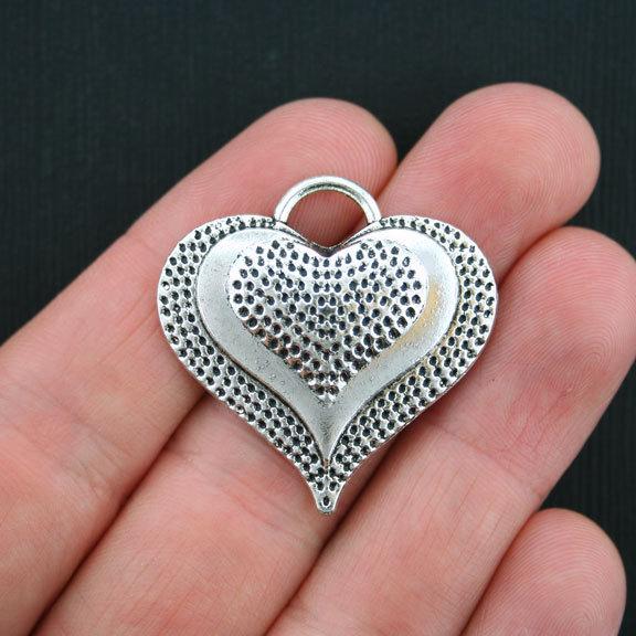 2 Heart Antique Silver Tone Charms - SC574