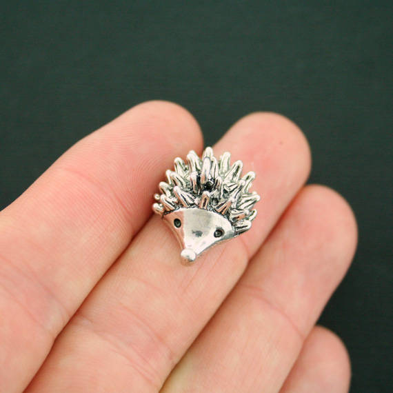 2 Charms Hérisson Argenté Antique 3D - SC7350