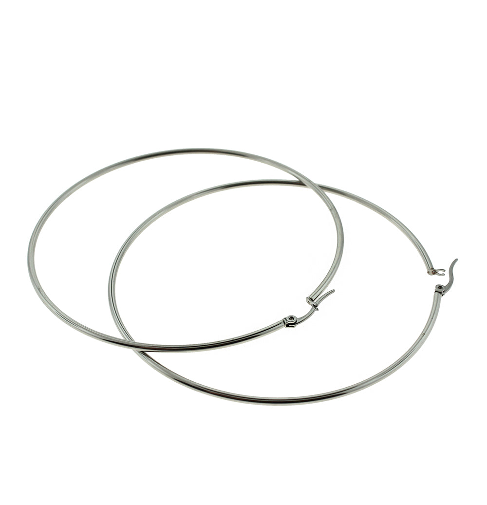 2 boucles d'oreilles créoles - fils de boucle d'oreille ronds à levier en acier inoxydable argenté - 1 paire - Z447