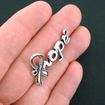 2 Hope Connector Antique Silver Tone Charms - SC4626