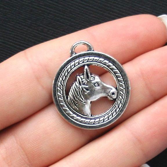 2 breloques tête de cheval ton argent antique - SC2483