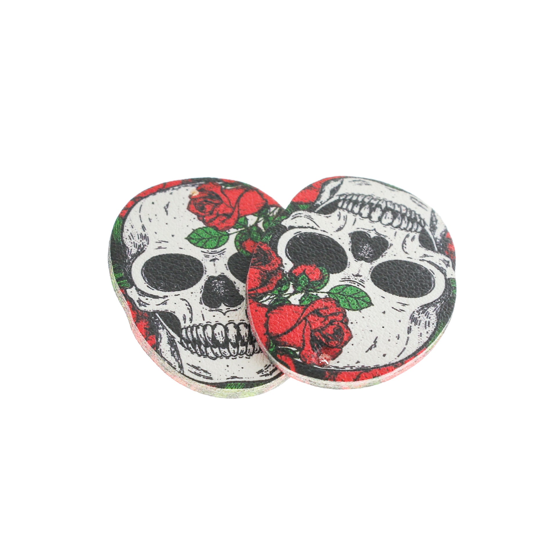2 Imitation Leather Skull Oval Pendants - Choose Your Color!