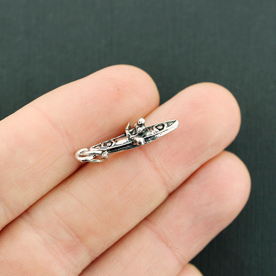 2 Kayak Antique Silver Tone Charms 3D - SC2420