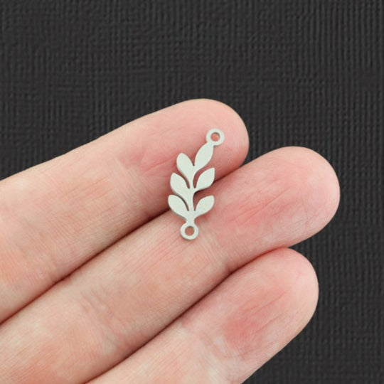 Connecteur à 2 feuilles en acier inoxydable argenté breloques 2 faces - SSP100