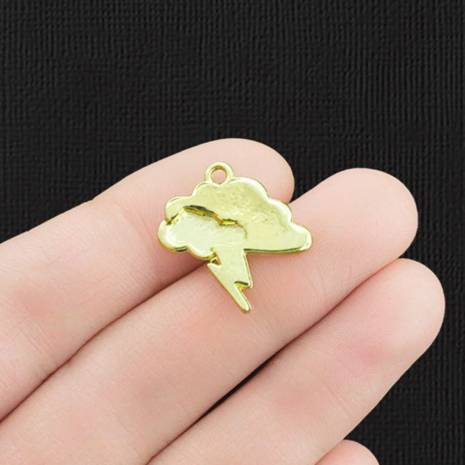 2 Lightning Cloud Gold Tone Enamel Charms - E1179