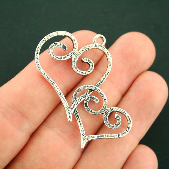 2 Linked Hearts Antique Silver Tone Charms - SC7317