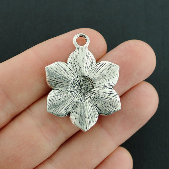 2 breloques Lotus ton argent antique - SC3034