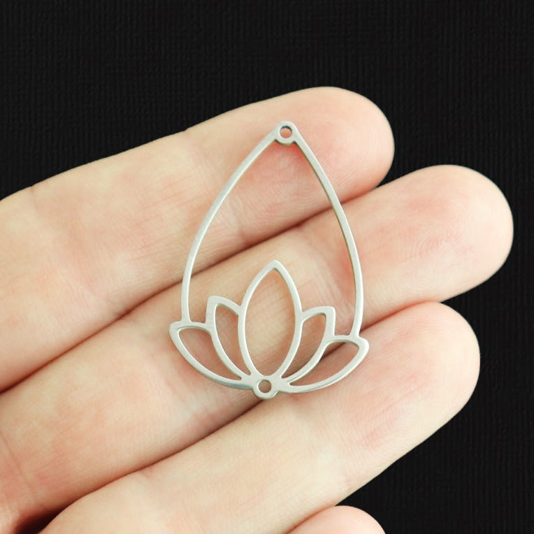 2 Lotus Flower Stainless Steel Charms 2 Sided - SSP591