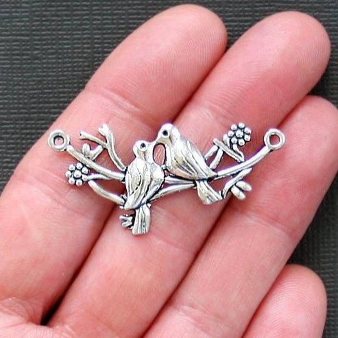 2 Lovebird Connector Silver Tone Charms - SC1547