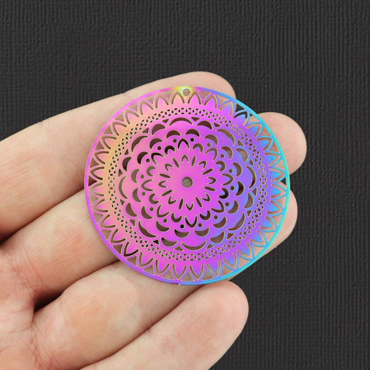 2 Mandala Rainbow Electroplated Stainless Steel Charms 2 Sided - SSP161