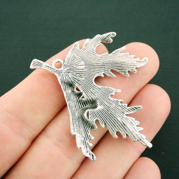 2 Maple Leaf Antique Silver Tone Charm - SC7515