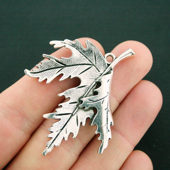 2 Maple Leaf Antique Silver Tone Charm - SC7515
