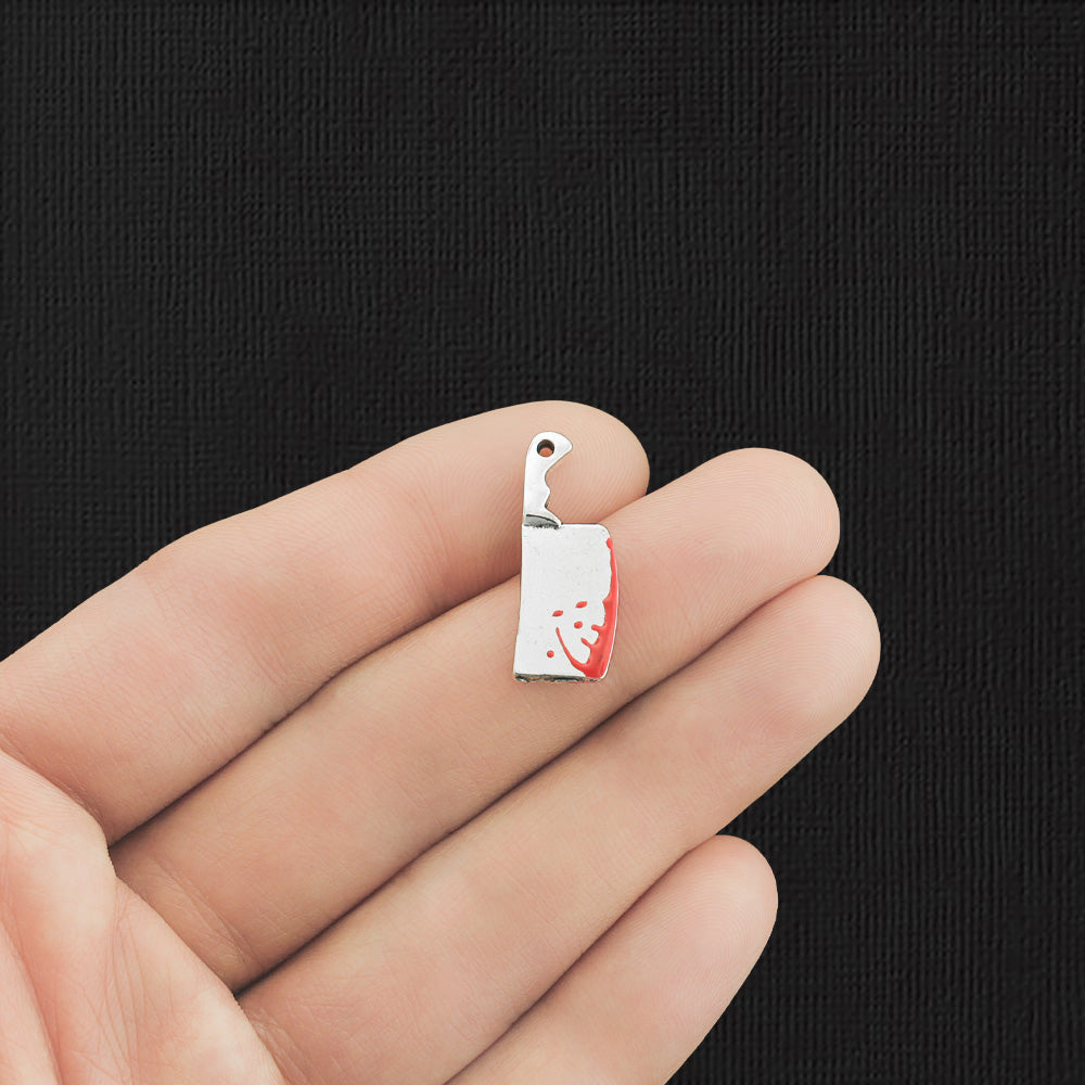 2 Meat Cleaver Antique Silver Tone Charms 2 Sided - SC3366