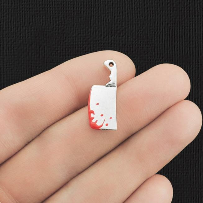 2 Meat Cleaver Antique Silver Tone Charms 2 Sided - SC3366