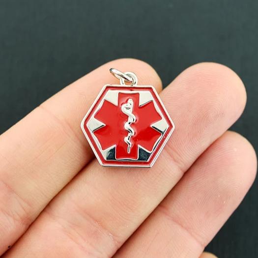 2 Medical Symbol Silver Tone Enamel Charms - E723