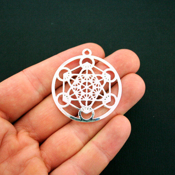 2 Merkaba Meditation Antique Silver Tone Charms - SC5901