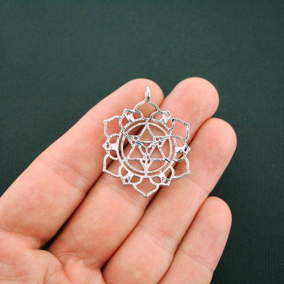 2 Merkaba Meditation Antique Silver Tone Charms with Inset Rhinestones - SC5902