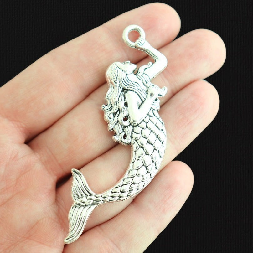 2 Mermaid Antique Silver Tone Charms - SC3787